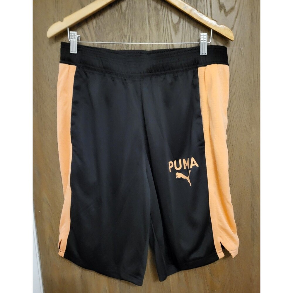 Mens PUMA Black Orange Blocked Active Logo Shorts Size Large